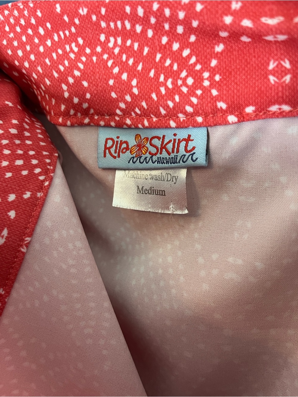 Rip Skirt HAWAII red-orange & white mini dot print wrap skirt. 30". Size MED - Picture 2 of 9